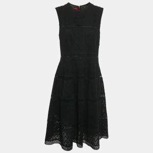 مملوكة مسبقًا CH Carolina Herrera Black Cutwork Cotton Sleeveless Midi Dress L