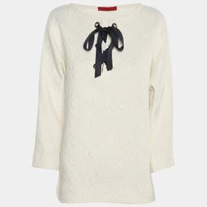 Pre Owned CH Carolina Herrera White Floral Print Jacquard Blouse XS