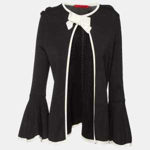 Pre Owned CH Carolina Herrera Black Knit Bow Detail Cardigan S