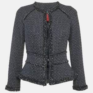 Pre Owned CH Carolina Herrera Navy Blue Tweed Jacket M
