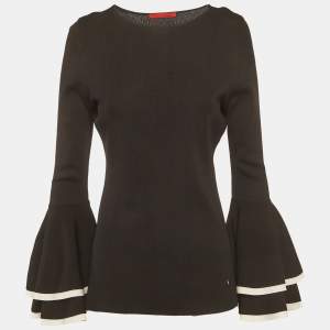 Pre Owned CH Carolina Herrera Black Stretch Knit Flared Sleeve Top S