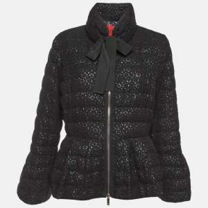 مملوكة مسبقًا CH Carolina Herrera Black Lace Down Quilted Zip Up Jacket L