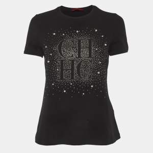 Pre Owned CH Carolina Herrera Black Jersey Logo Detail T-Shirt M
