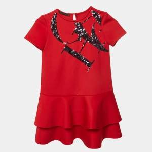 مملوكة مسبقًا CH Carolina Herrera Red Neoprene Sequin Mini Dress M