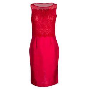 CH Carolina Herrera Red Lace and Organza Sleeveless Sheath Dress S