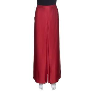 CH Carolina Herrera Red Silk Satin Front Slit Detail Maxi Skirt L