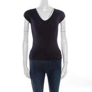 Pre Owned CH Carolina Herrera Navy Blue V-Neck Sleeveless Knit Top XS