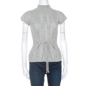 Carolina Herrera Grey Wool Cable Knit Sleeveless Turtle Neck Sweater XS