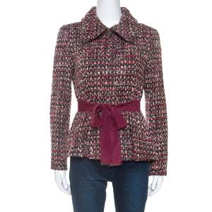 Pre Owned CH Carolina Herrera Multicolor Tweed Belted Jacket M