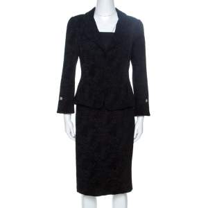 CH Carolina Herrera Black Embossed Jacquard Skirt Suit M