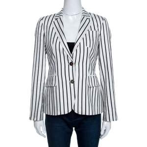 CH Carolina Herrera Monochrome Striped Linen Blend Blazer S
