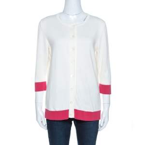 CH Carolina Herrera Bicolor Knit Button Front Cardigan L