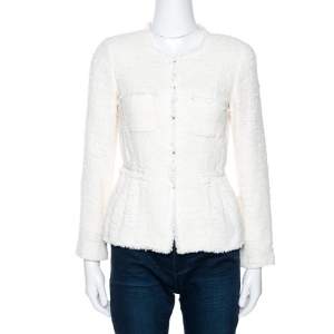 Pre Owned CH Carolina Herrera Off White Tweed Peplum Jacket S