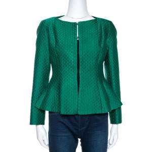 Pre Owned CH Carolina Herrera Green Embossed Jacquard Peplum Jacket S 
