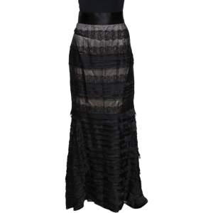 CH Carolina Herrera Black Silk Lace Trim Layered Maxi Skirt M