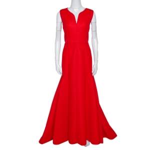 Pre Owned CH Carolina Herrera Red Tricot Mesh Sleeveless Gown L