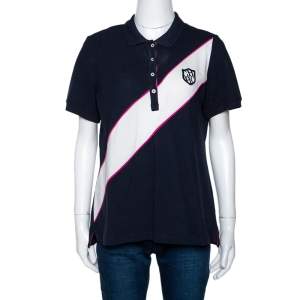 Pre Owned CH Carolina Herrera Tricolor Knit Diagonal Panel Logo Embroidered Polo T-Shirt L