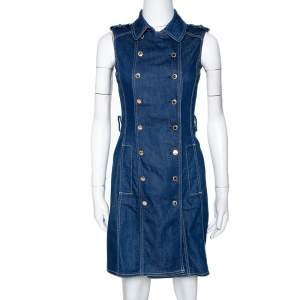Pre Owned CH Carolina Herrera Blue Denim Sleeveless Dress S