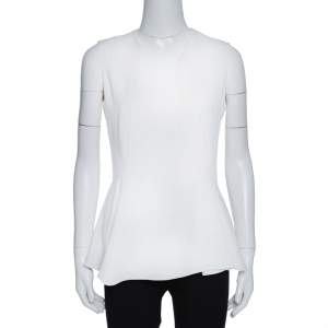 Pre Owned CH Carolina Herrera Cream Crepe Peplum Detail Sleeveles Top M