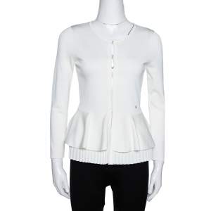 CH Carolina Herrera Off White Knit Peplum Cardigan XS