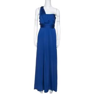 Pre Owned CH Carolina Herrera Royal Blue Silk Gathered Maxi Dress S