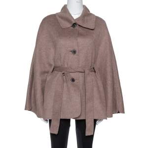 Pre Owned CH Carolina Herrera Taupe Wool & Cashmere Belted Coat XS