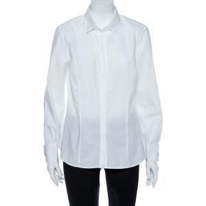 Pre Owned CH Carolina Herrera White Cotton Cuff Link Detail Shirt L
