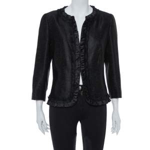 CH Carolina Herrera Black Lurex Cotton Blend Ruffle Detail Jacket L