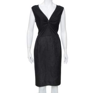 CH Carolina Herrera Black Lurex Tweed Knot Detail Midi Dress XL