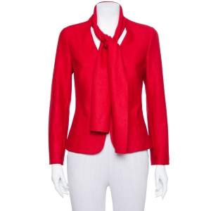 CH Carolina Herrera Red Wool Neck Scarf Detail Jacket M