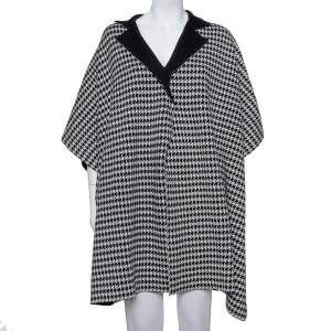 Pre Owned CH Carolina Herrera Monochrome Wool & Silk Houndstooth Cape Jacket M