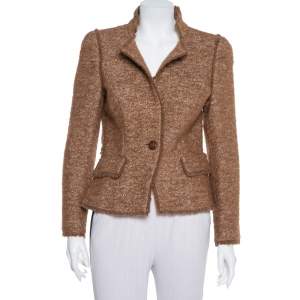 Pre Owned CH Carolina Herrera Brown Wool Stand Collar Button Front Jacket M