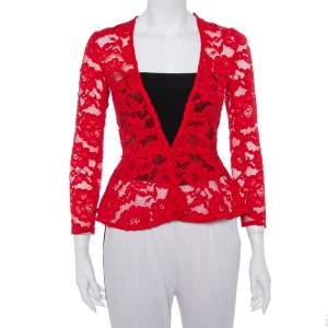CH Carolina Herrera Red Floral Lace Jacket S