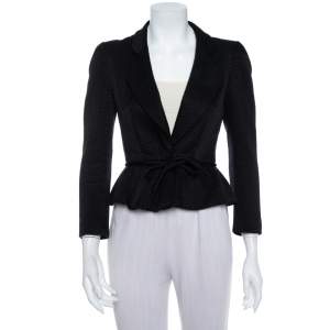 Pre Owned CH Carolina Herrera Black Jacquard Cotton Silk Peplum Blazer S