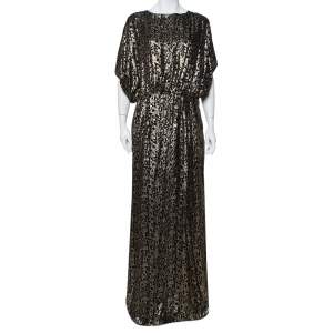 Pre Owned CH Carolina Herrera Black Fil Coupe Oversized Top Detail Maxi Dress L