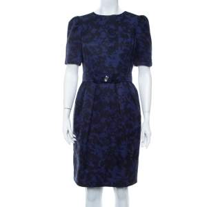 Pre Owned CH Carolina Herrera Purple & Black Jacquard Belted Mini Dress M