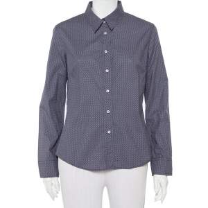 CH Carolina Herrera Navy Blue Logo Printed Cotton Button Front Shirt L
