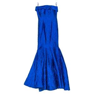 Pre Owned CH Carolina Herrera Royal Blue Jacquard Strapless Mermaid Gown XS