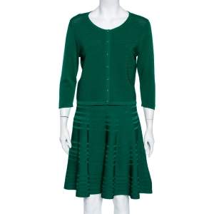 CH Carolina Herrera Green Knit Button Front Top & Skirt Set M