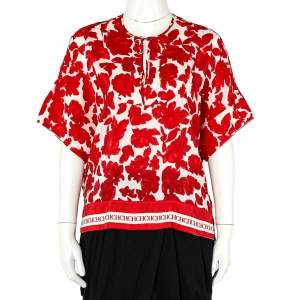 Pre Owned CH Carolina Herrera Red Floral Print Silk Blend Blouse S