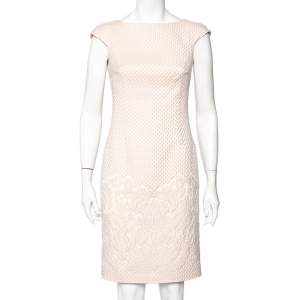 CH Carolina Herrera Light Pink Embossed Floral Jacquard Sheath Dress S