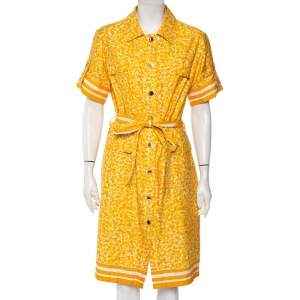 Pre Owned CH Carolina Herrera Yellow Cotton Abstract Printed Short Sleeve Shirt Dress XL