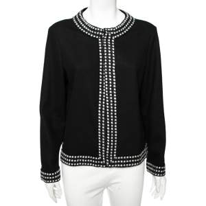 Pre Owned CH Carolina Herrera Black Wool Boucle Trim Detail Open Front Jacket XL 