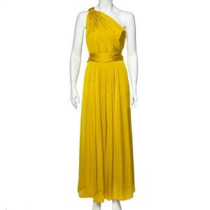 Pre Owned CH Carolina Herrera Yellow Silk One Shoulder Dress S