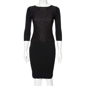 CH Carolina Herrera Black Knit Floral Lace Overlay Pencil Dress S