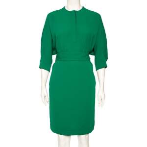 Pre Owned CH Carolina Herrera Green Crepe Belted Dress S