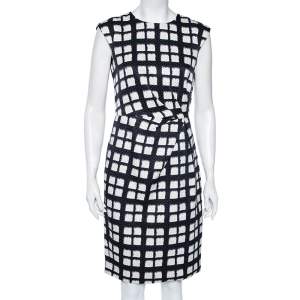 Pre Owned CH Carolina Herrera Monochrome Textured Cotton & Silk Dress S