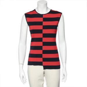 Pre Owned CH Carolina Herrera Red Stripe Knit Top S