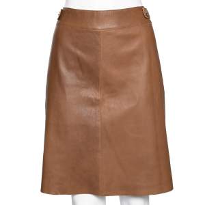 Pre Owned CH Carolina Herrera Brown Leather Short Skirt M 