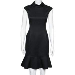 Pre Owned CH Carolina Herrera Black Textured Knit Flared Hem Dress S